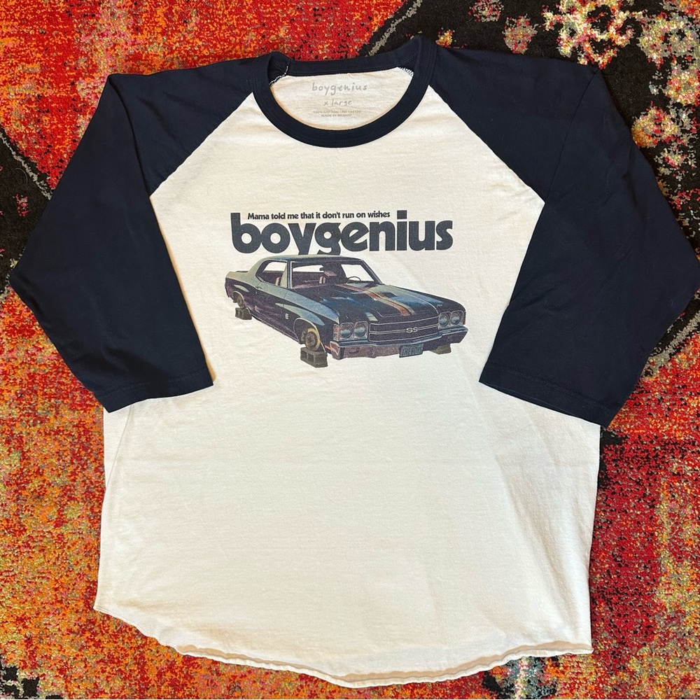 Boygenius El Camino Raglan T-Shirt XL 3/4 Sleeve Band Merch Navy & White EUC